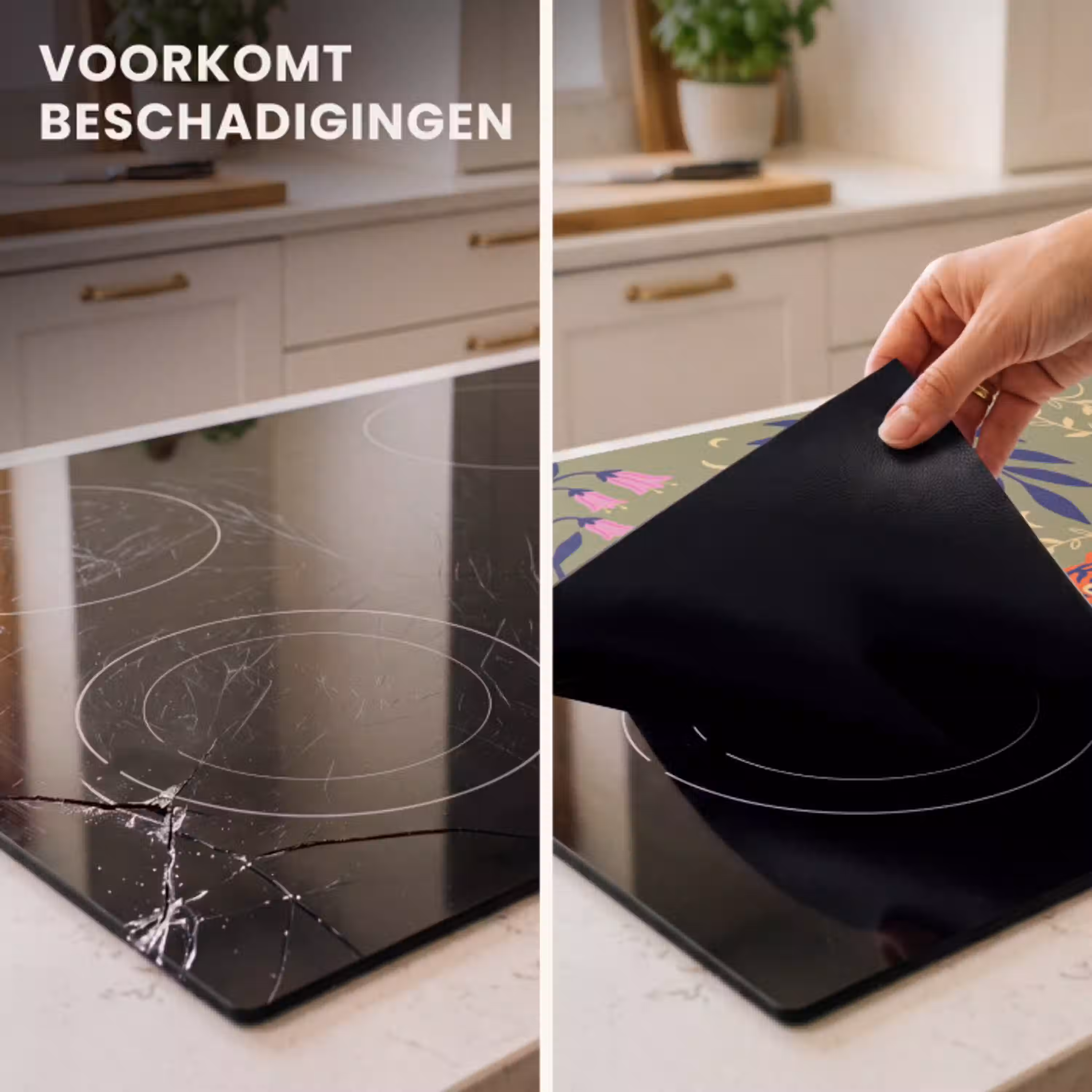 Tijger - Bladeren - Dieren - Illustratie - Oranje Inductie beschermer vinyl 3mm middel -sfeer1
