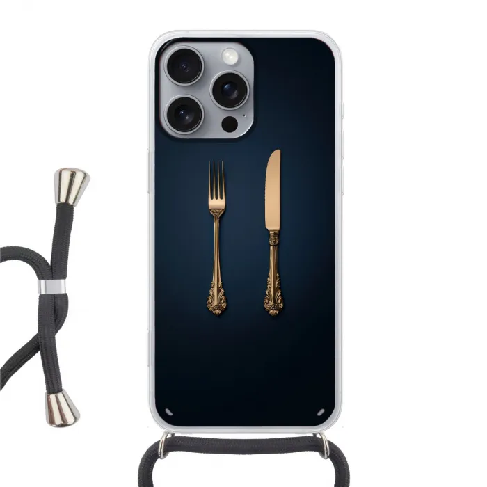 Bestek - Donkerblauw - Goud Hoesje iPhone 16 Pro Max met koord klein -3d