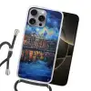 Grachten Amsterdam - Huizen - Stad - Kleurrijk Hoesje iPhone 16 Pro Max met koord klein -sfeer1