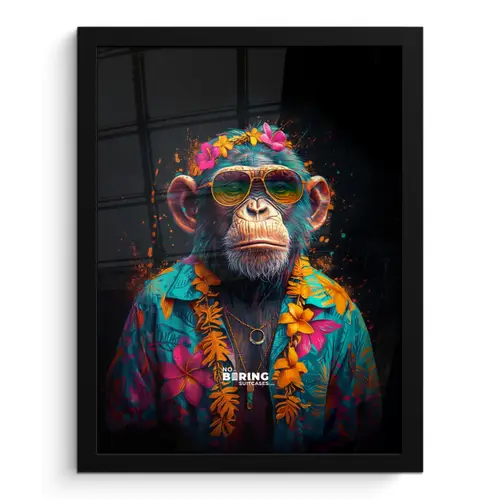 Chimpansee met Hawaii blouse fotolijst zwart zonder passe partout klein -3d