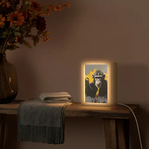 Aap - Chimpansee - Banaan - Geel - Dieren - Stropdas Light Box met kabel (Tafellamp) klein -sfeer4
