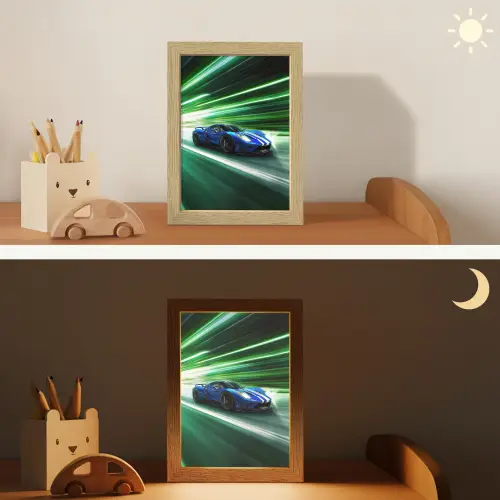 Race auto - Blauw - Groen Light Box met kabel klein -sfeer3_kind