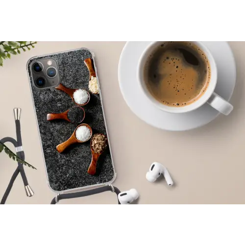 Lepel - Kruiden - Specerijen - Keuken - Industrieel Hoesje iPhone 12 Pro met koord klein -oordop