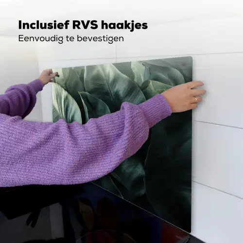 Groen - Bladeren - Glad - Nerven Inductie beschemer met haakjes middel -ky-ophangen-nl