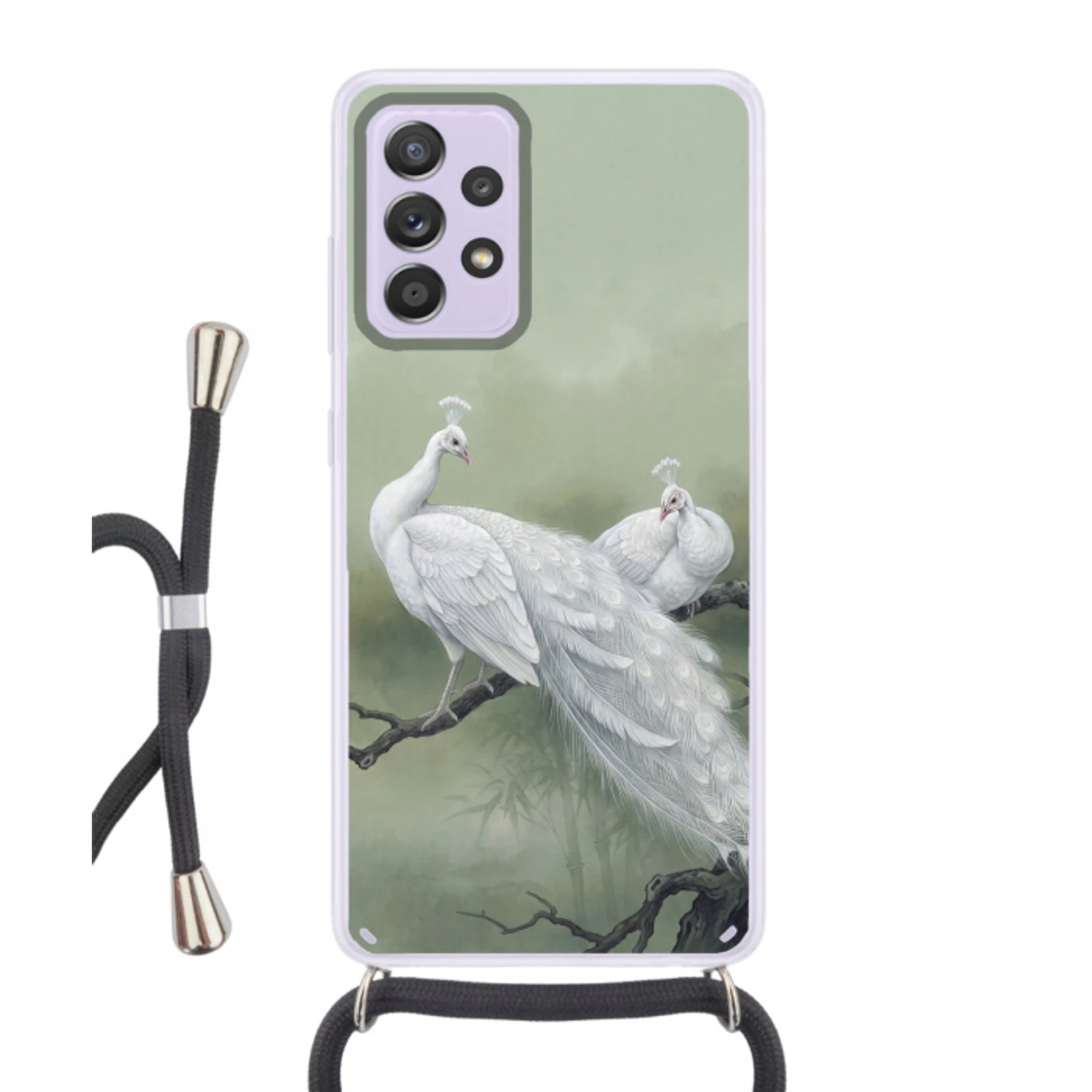 Pauwen - Wit - Natuur - Groen Hoesje Samsung Galaxy A52 5G met koord klein -3d