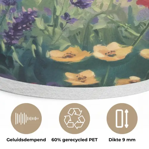 Weide - Bloemen - Kleurrijk Akoestische PET Vilt - Rond klein -closeup_NL