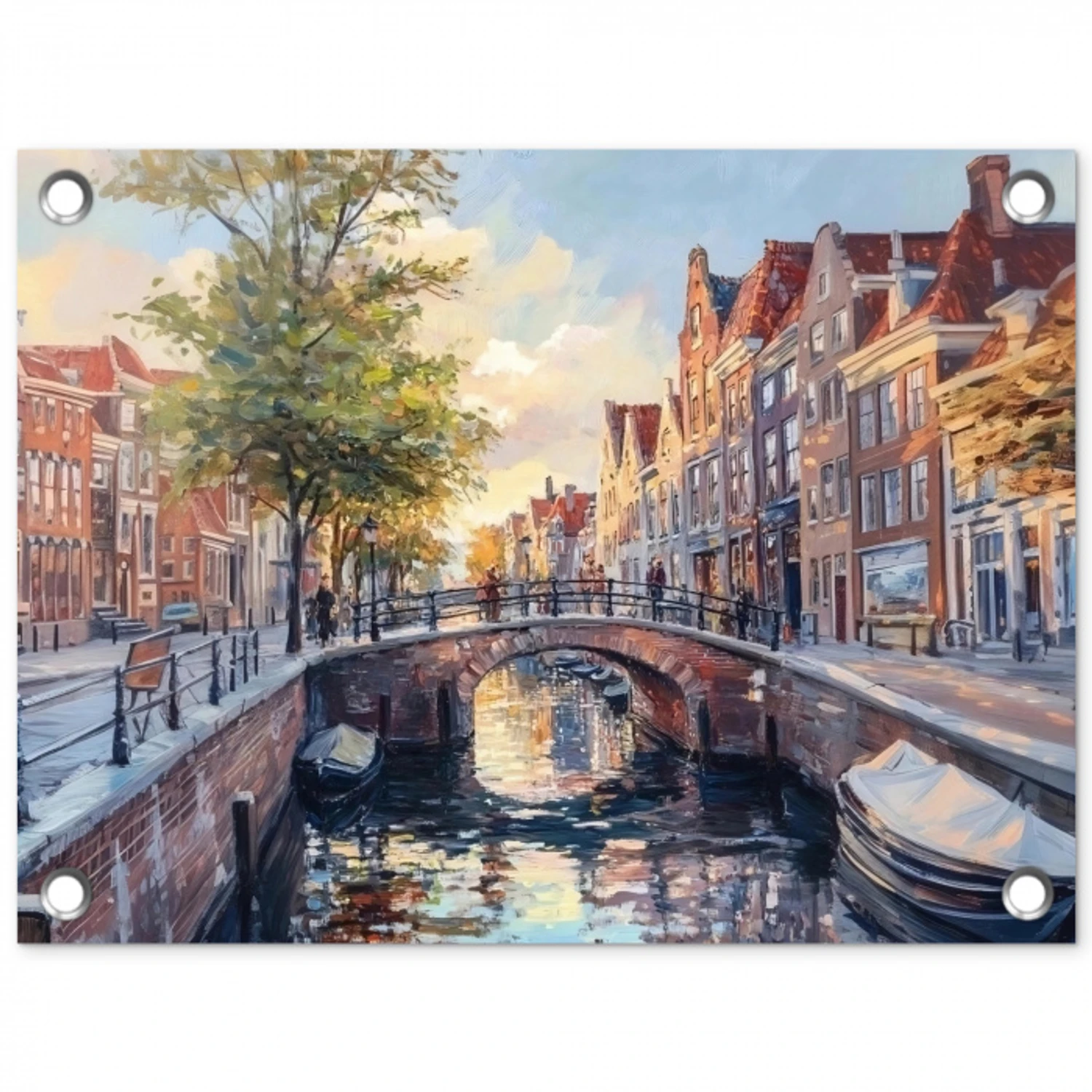 Brug - Stad - Huizen - Boot tuinposter los doek klein -3d