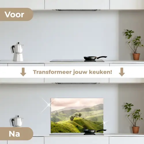 Landschap - Heuvels - Groen keuken achterwand spatscherm klein -voor_na_NL