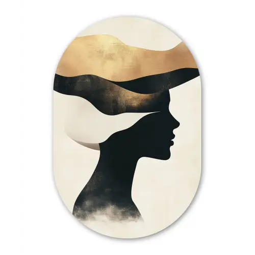 Vrouw - Golven - Zwart Wandcirkel Ovaal Forex klein -3d