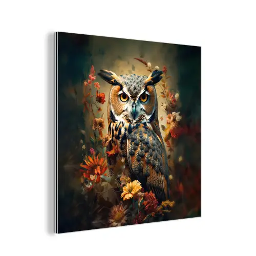 Uil - Vogel - Bloemen - Planten - Botanisch aluminium wit klein -3d