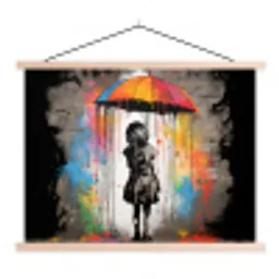 Meisje - Kunst - Paraplu - Graffiti - Kleuren - Muur textielposter latten blank klein -3d