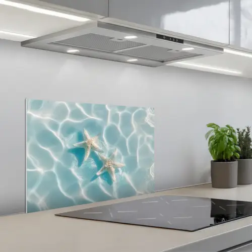 Zeesterren - Golvend water - Rustgevend keuken achterwand spatscherm klein -3d_schuin