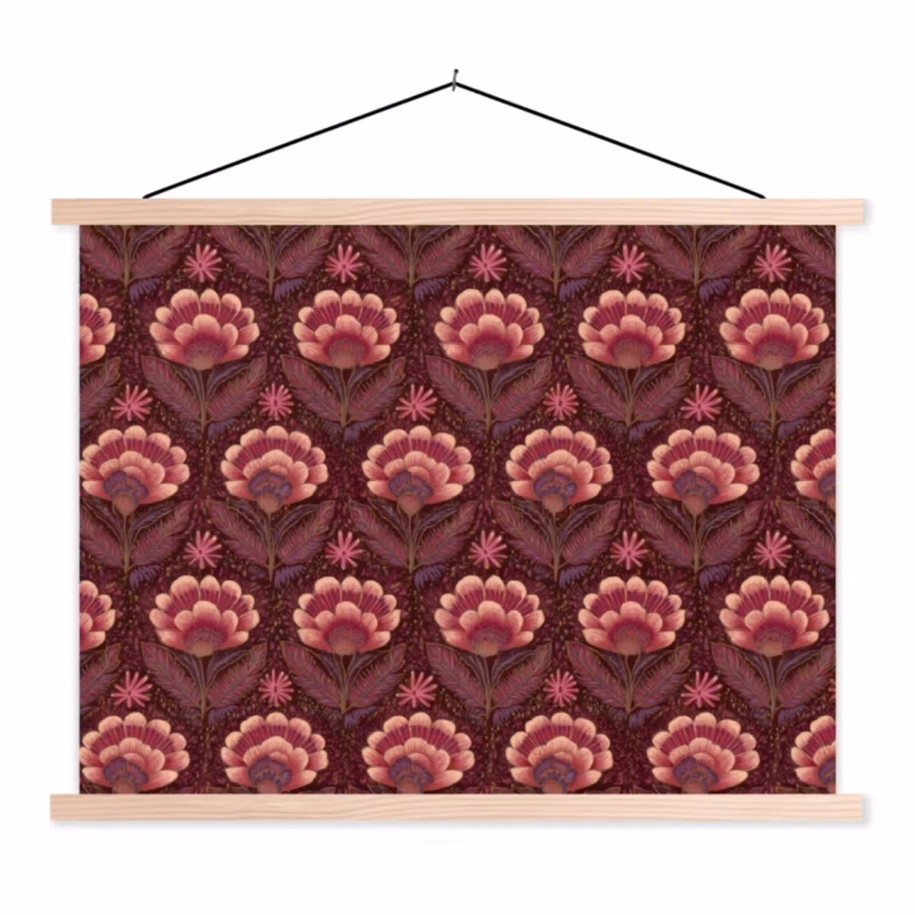 Bloemen - Waaier - Paars textielposter latten blank klein 122 -3d