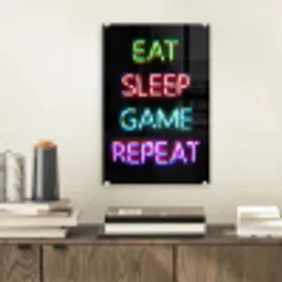 Gaming - Led - Quote - Eat sleep game repeat - Gamen plexiglas 5mm klein -sfeer1