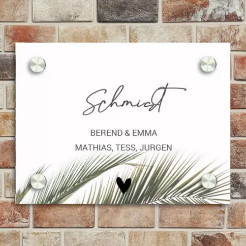 Wit met palmblad - Sierlijk Naambord Rechthoek middel -sfeer3