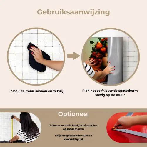 Vrouw - Aardbeien - Kroon keuken achterwand spatscherm klein -gebruiksaanwijzing_NL