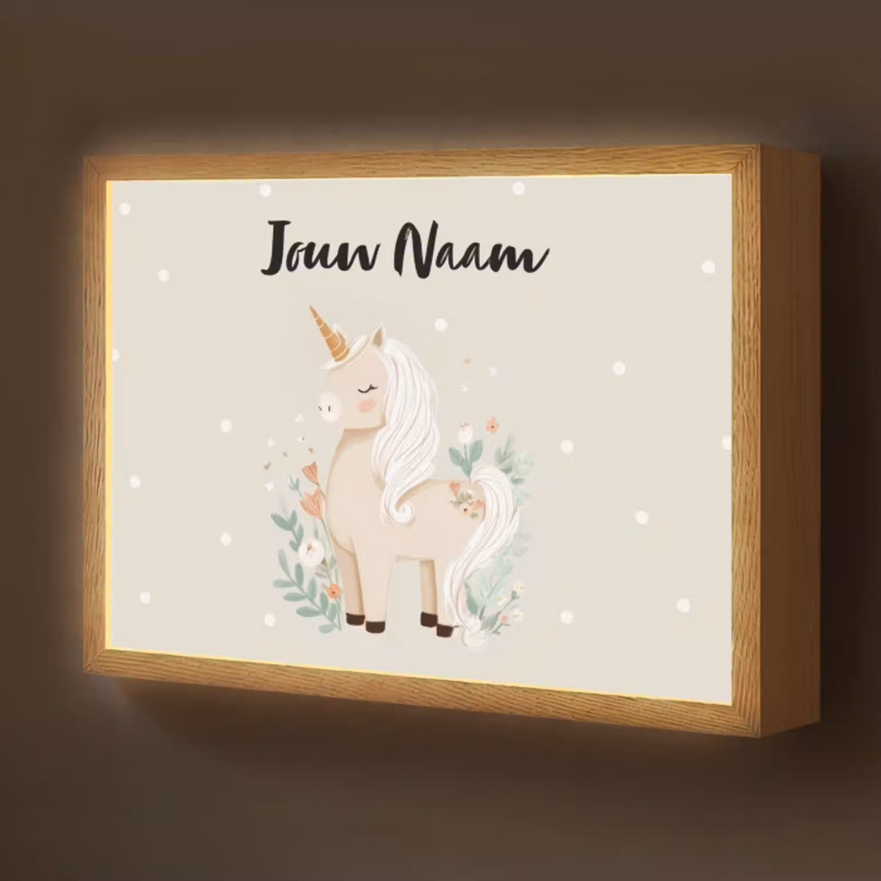 Stippen - Eenhoorn - Minimalistisch - Bloemen Light Box met batterij (Wandlamp kind) middel -z3d_website