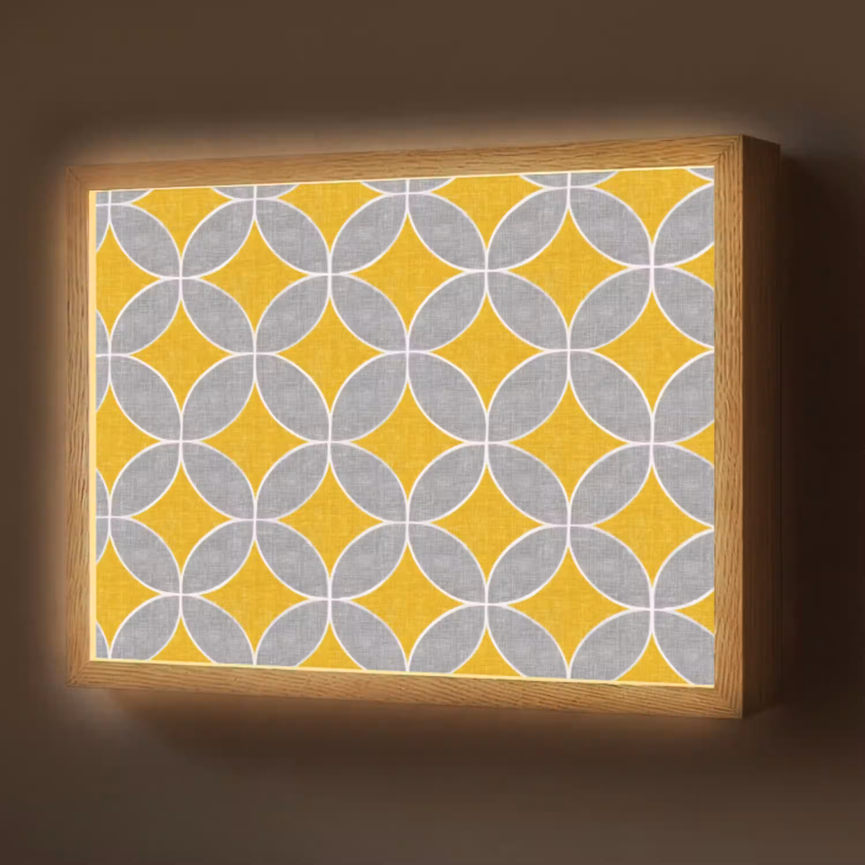 Geometrisch - Cirkels - Textuur - Grijs - Geel Light Box met batterij (Wandlamp) middel 907 -z3d_website