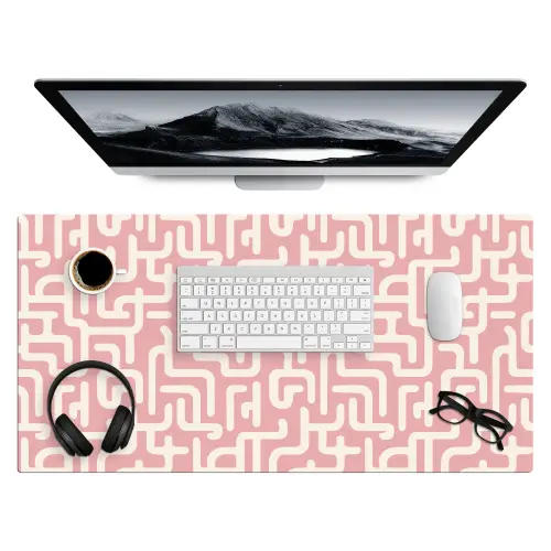 Doolhofpatroon - Roze - Wit - Abstract Muismat XXL klein 681 -3d