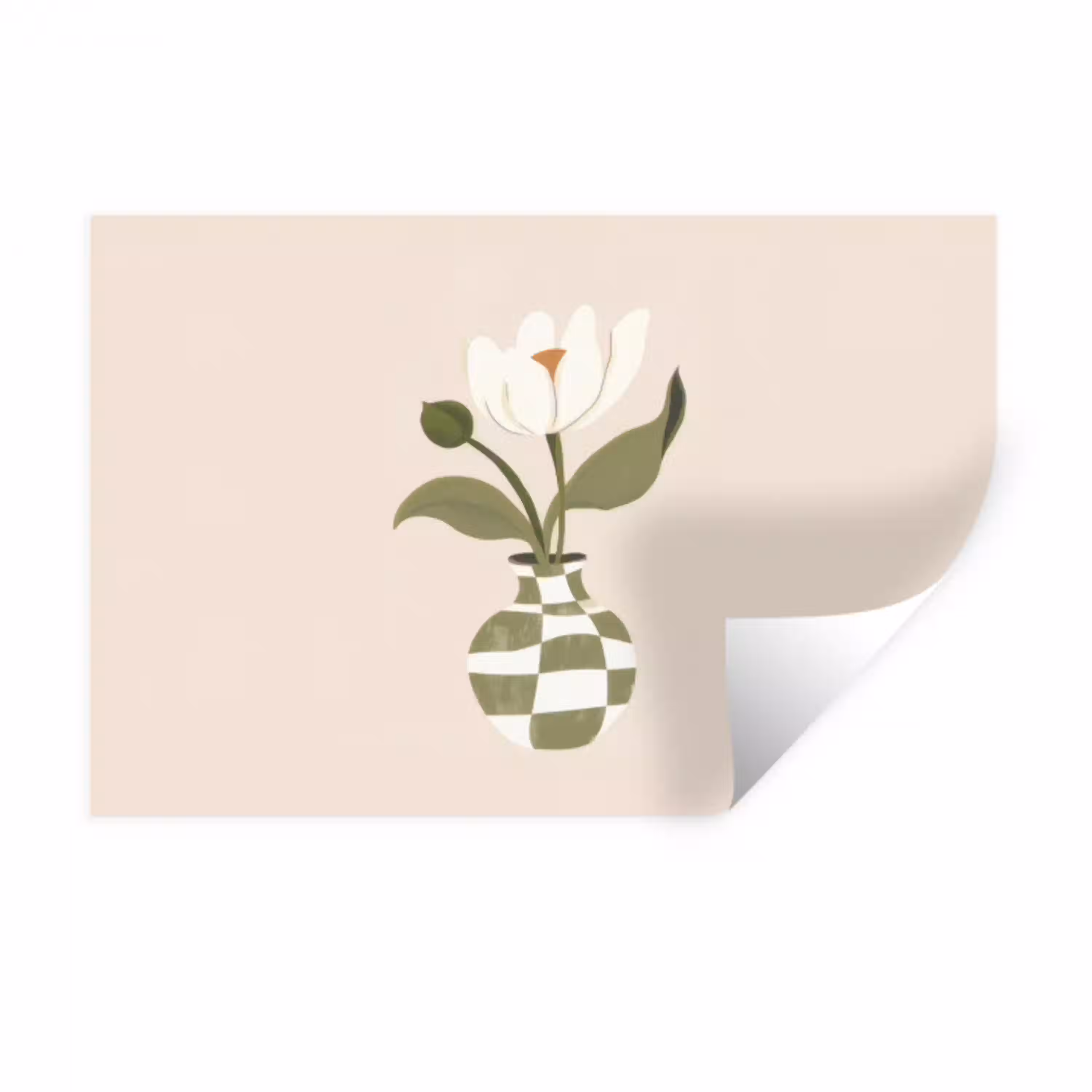 Vaas - Geruit - Bloem - Groen Muursticker klein -3d
