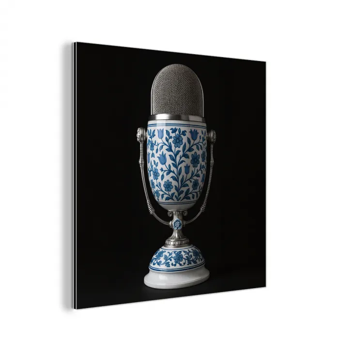 Microfoon - Delfts blauw - Muziek aluminium wit klein -3d
