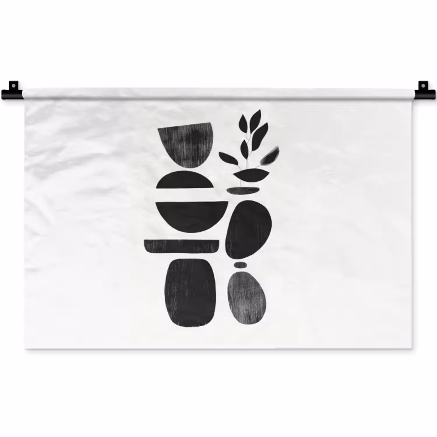 Wandkleed - Japandi - Zwart - Abstract