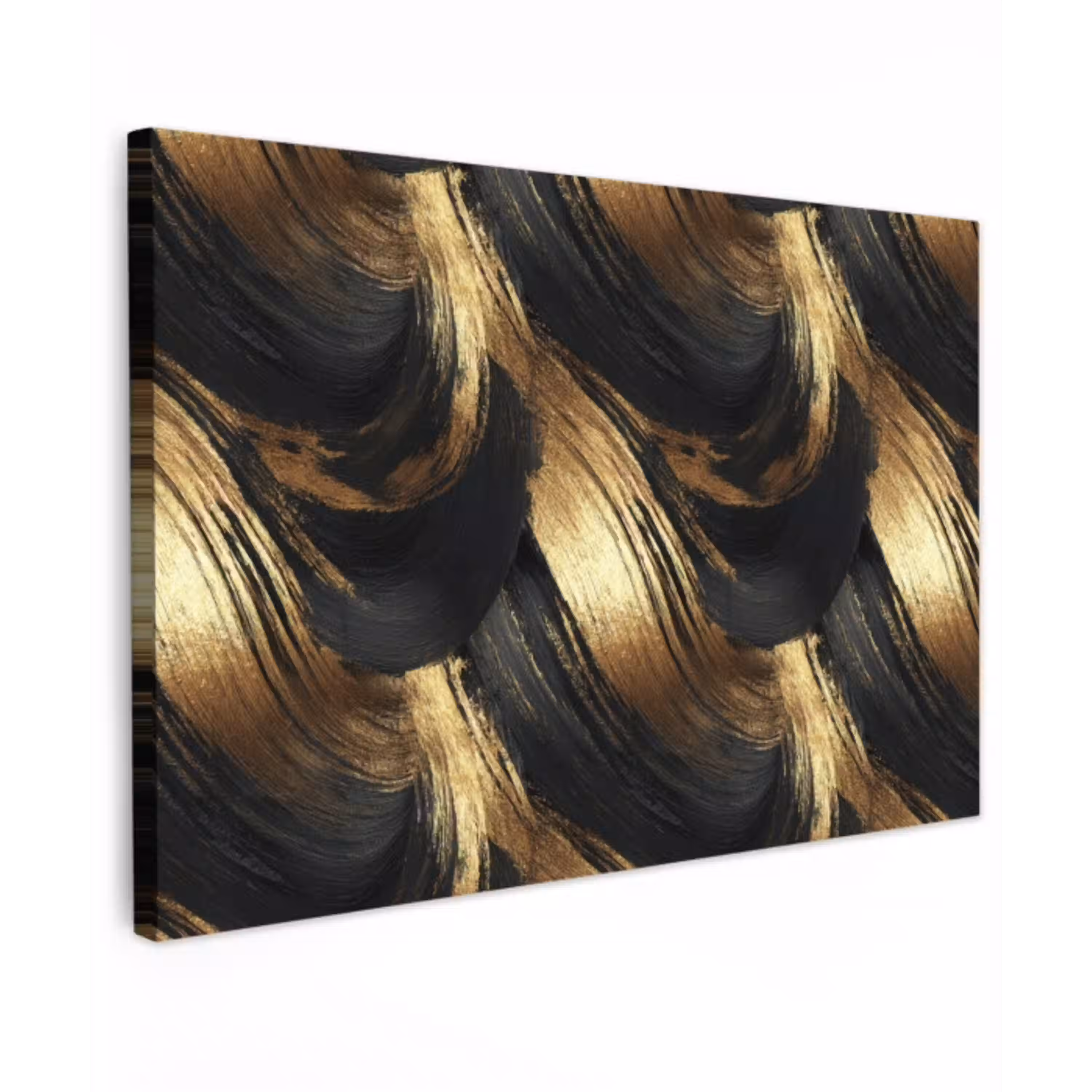 Verfstreken - Abstract - Goud - Zwart canvas 2cm klein 34 -z3d