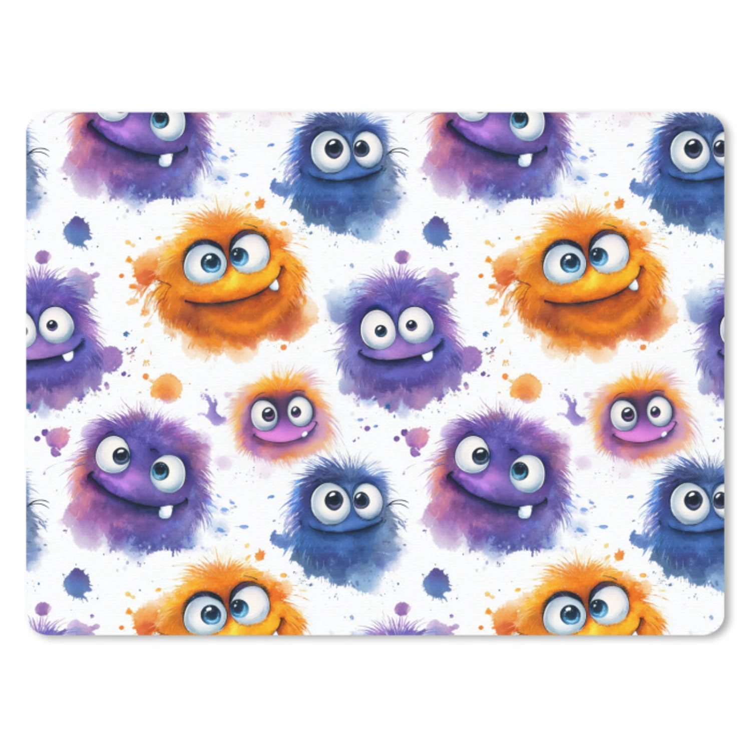 Monstertjes - Aquarel - Kleurrijk muismat rubber klein 262 -3d