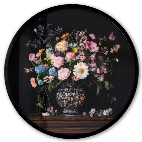 Bloemenvaas - Hout - Bloemen - Boeket Fotolijst rond zonder passe partout klein -3d
