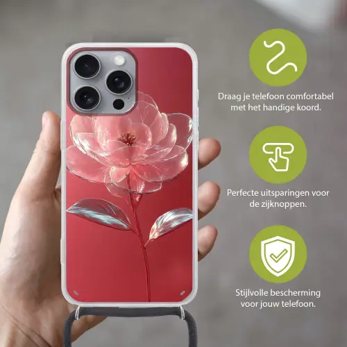 Sierlijk - Bloem - Roze - Glazen Hoesje iPhone 16 Pro Max met koord klein -sfeer2_NL