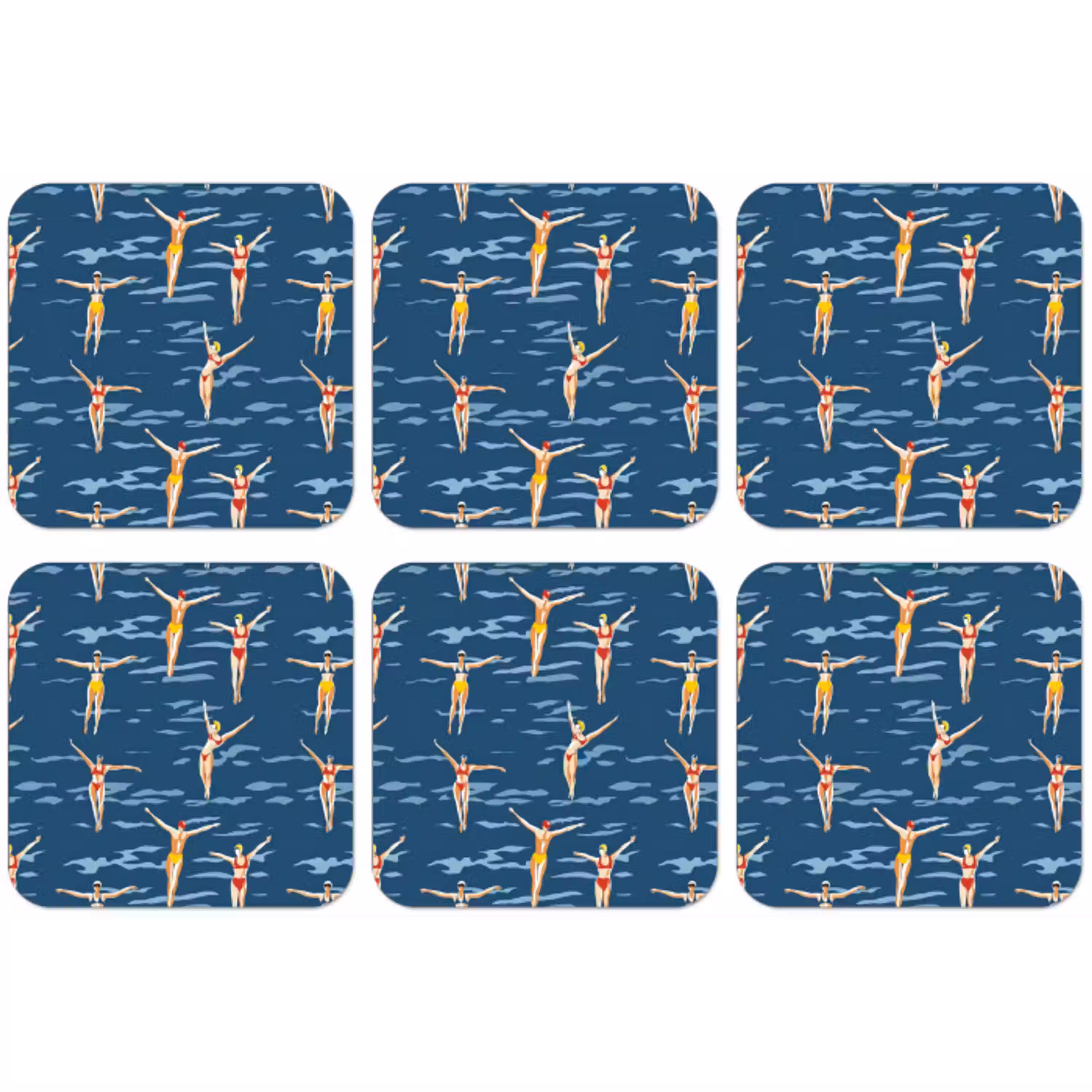 Zwemsters- Retro - Blauw onderzetter kurk middel 366 -zkaufland3dotto