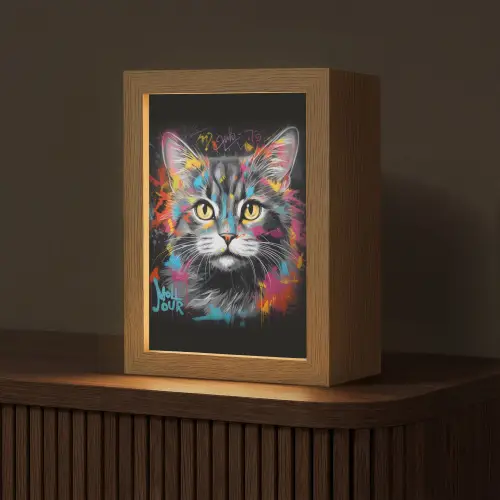 Kat - Graffiti - Dieren - Kleuren - Grijs Light Box met kabel (Tafellamp) klein -z3d_website