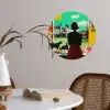 Vrouw - Keuken - Katten - Doorkijk Wandcirkel behangsticker klein -sfeer3