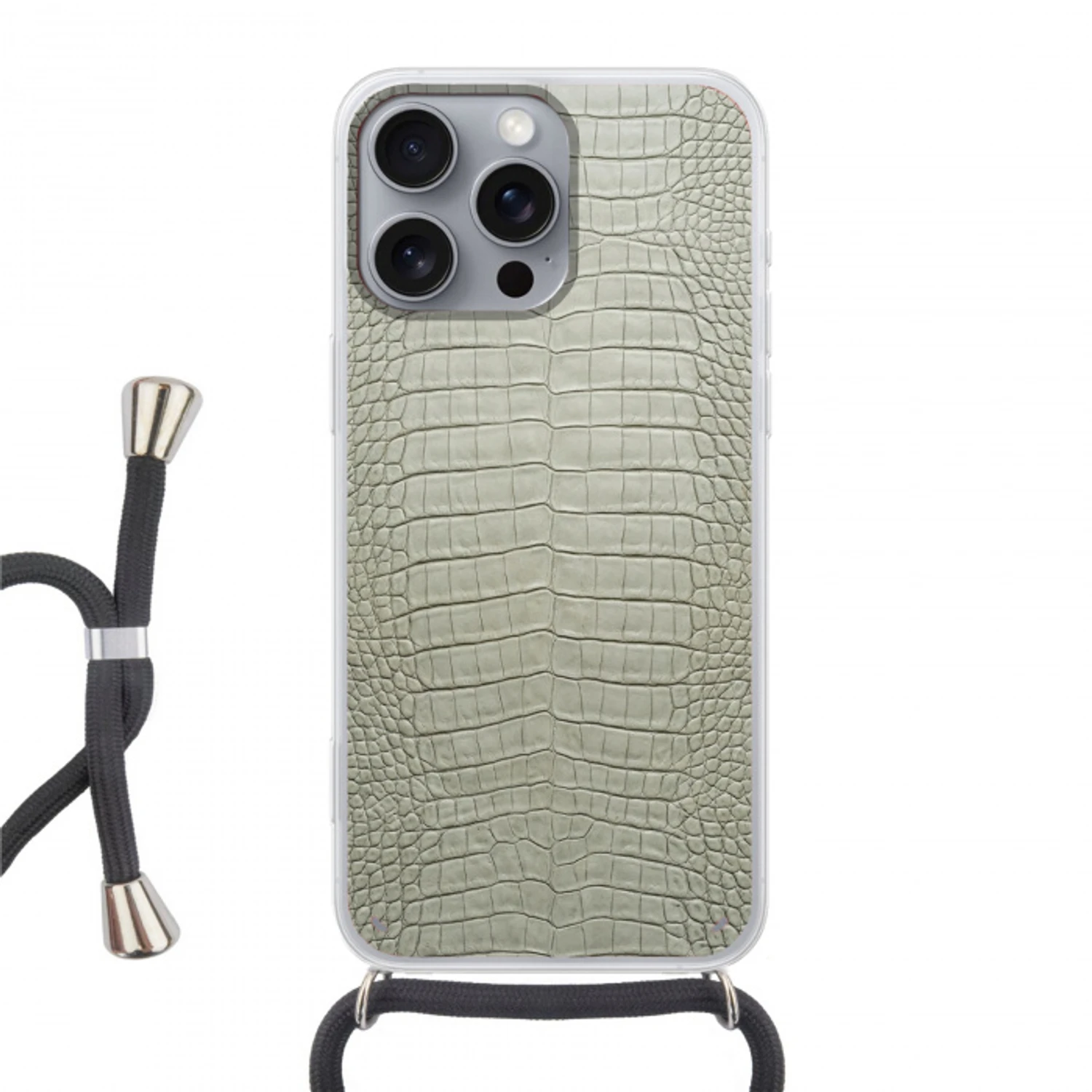 Krokodillenleer - Schubben - Groen Hoesje iPhone 16 Pro Max met koord klein -3d