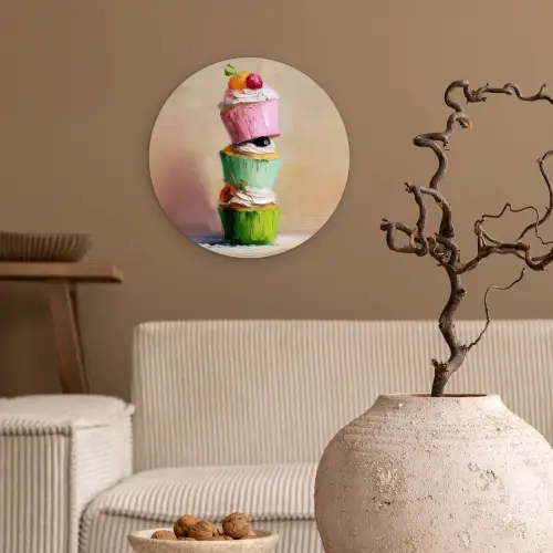 Cupcakes - Gestapeld - Kleurrijk - Fruit Wandcirkel plexiglas klein -sfeer1
