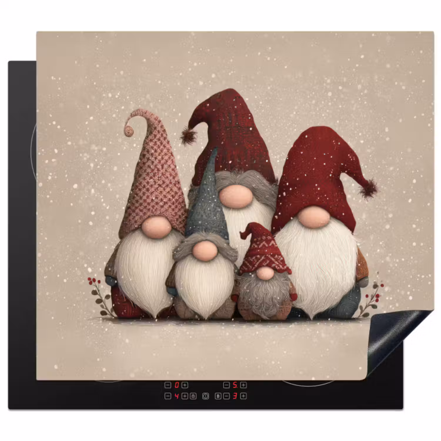 Inductie beschermer - Kabouters - Kerst - Sneeuw - Puntmutsen