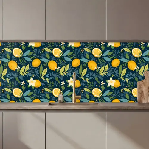Bloemen - Bladeren - Citroenen - Blauw keuken achterwand 2 middel 871 zz_3dshopping