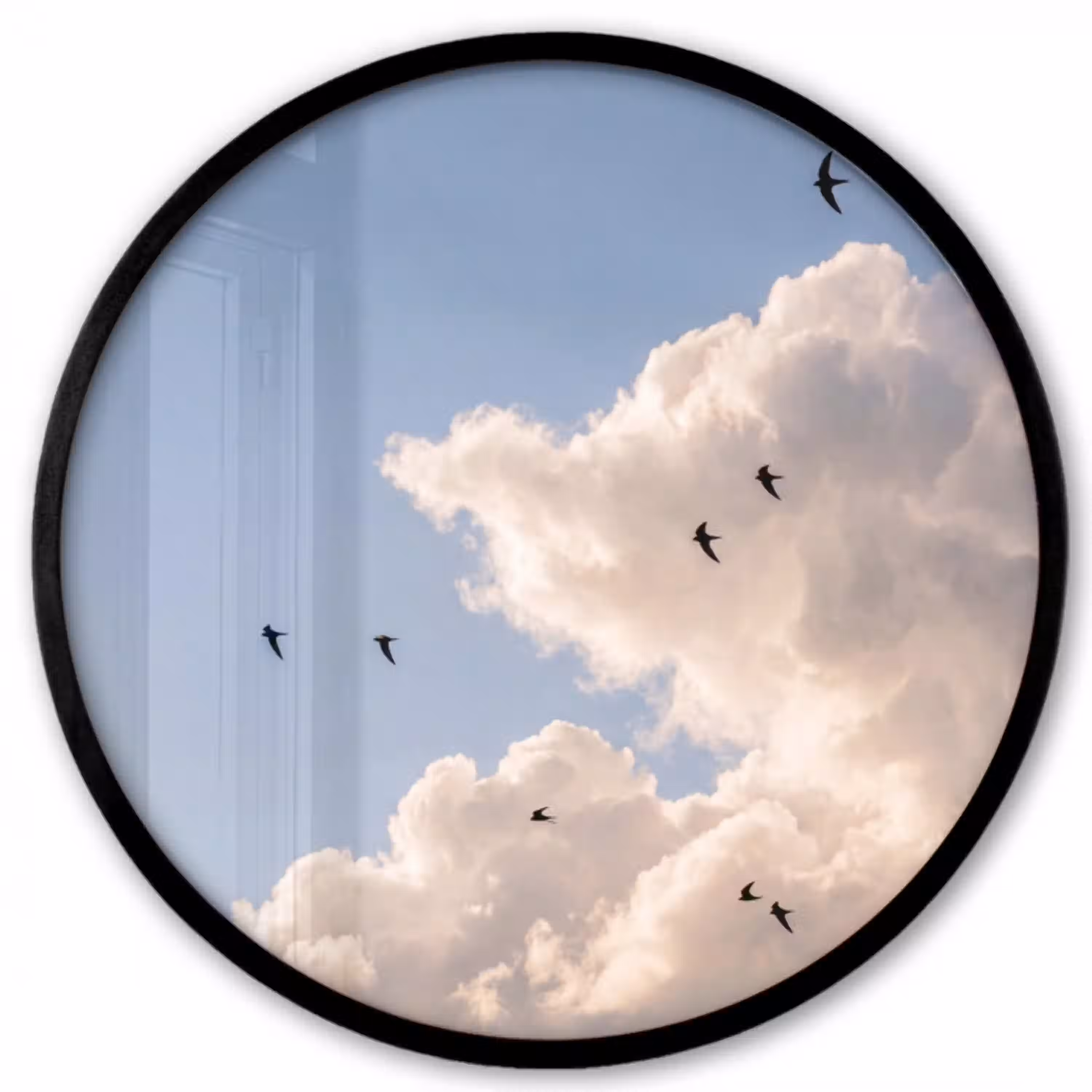 Vogel - Vlucht - Wolken - Natuur - Blauw Fotolijst rond zonder passe partout klein -3d