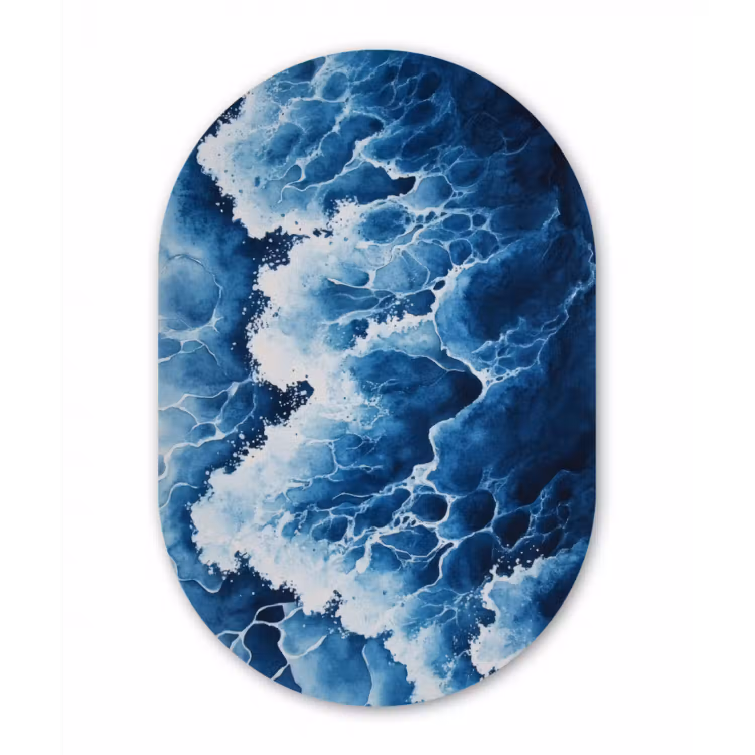 Glasbild Oval - Wellen - Blau - Schaumstoff