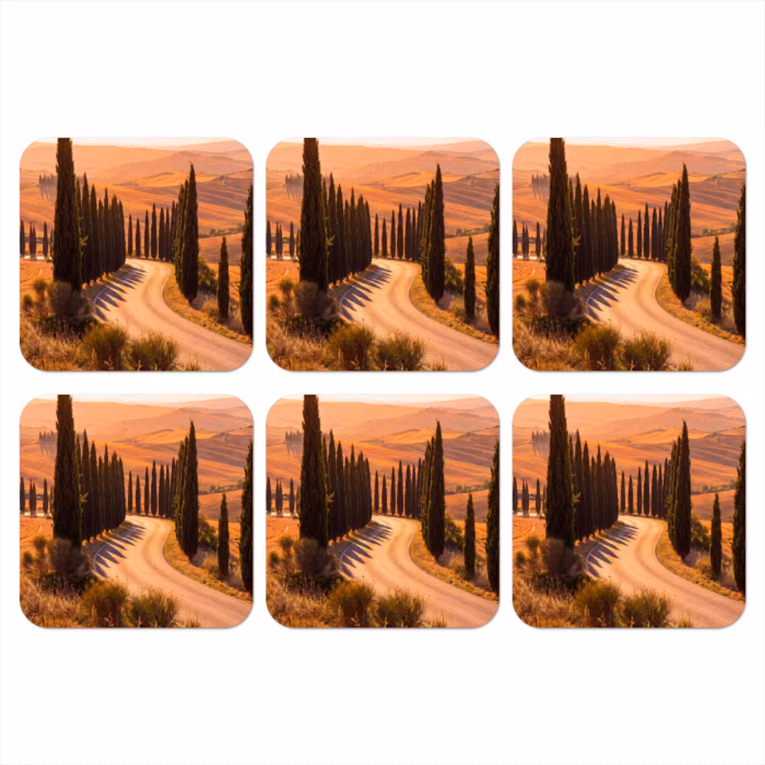 Landschap - Weg - Bomen - Natuur - Goud onderzetter kurk middel -3d
