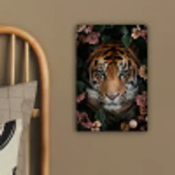 Tijger - Bloemen - Bladeren canvas 2cm klein -sfeer3