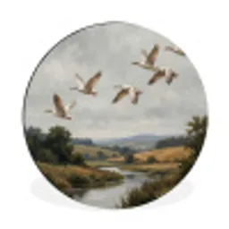 Eenden - Rivier - Landschap - Vlucht - Nostalgisch Wandcirkel aluminium klein -3d