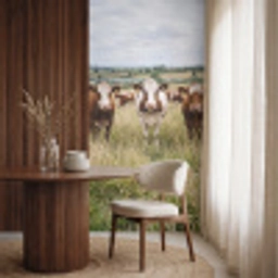 Koeien - Portret - Weide - Boerderij - Nieuwsgierig Behang Vlies klein -sfeer1