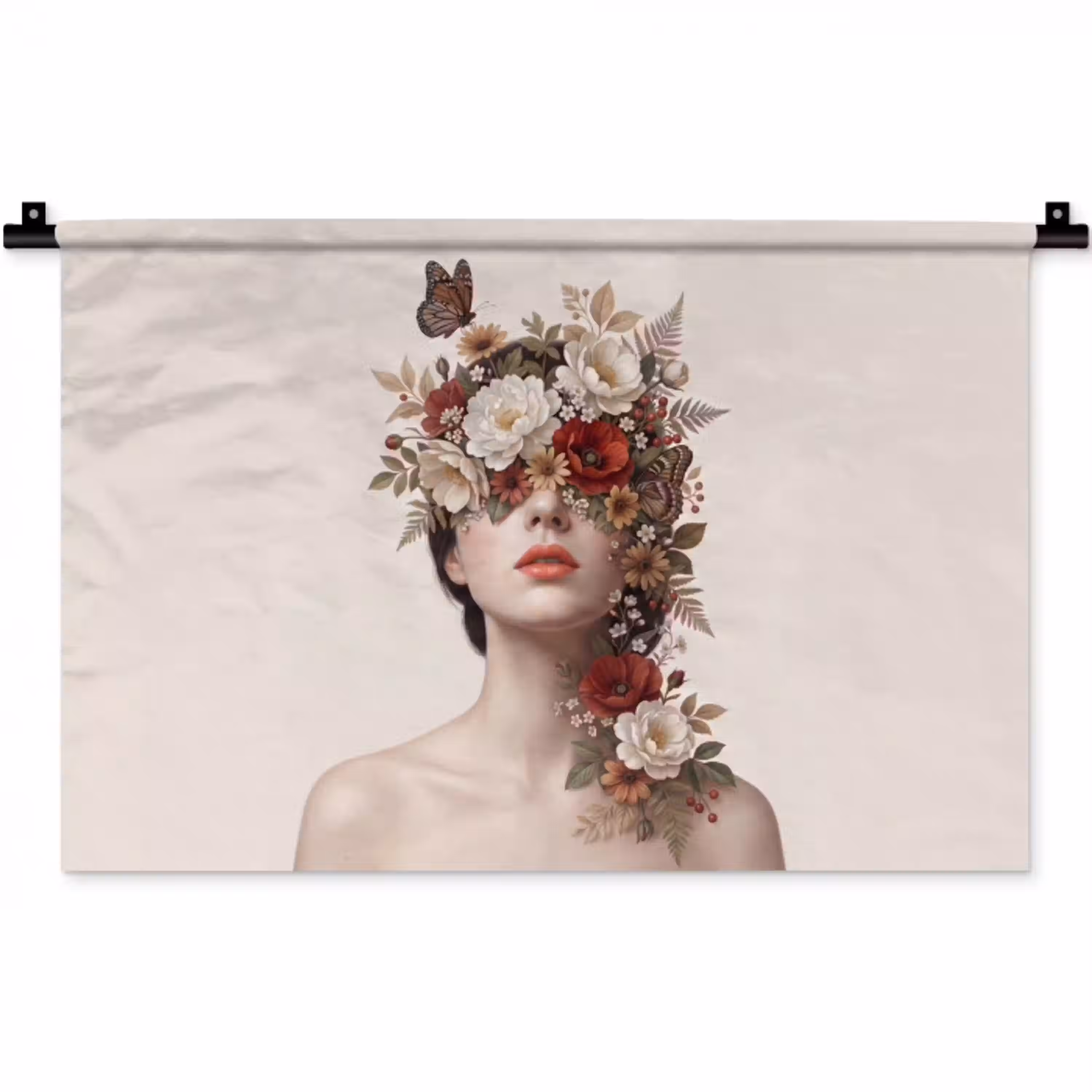 Portret - Bloemen - Cremé Wandkleed katoen klein -zz3d