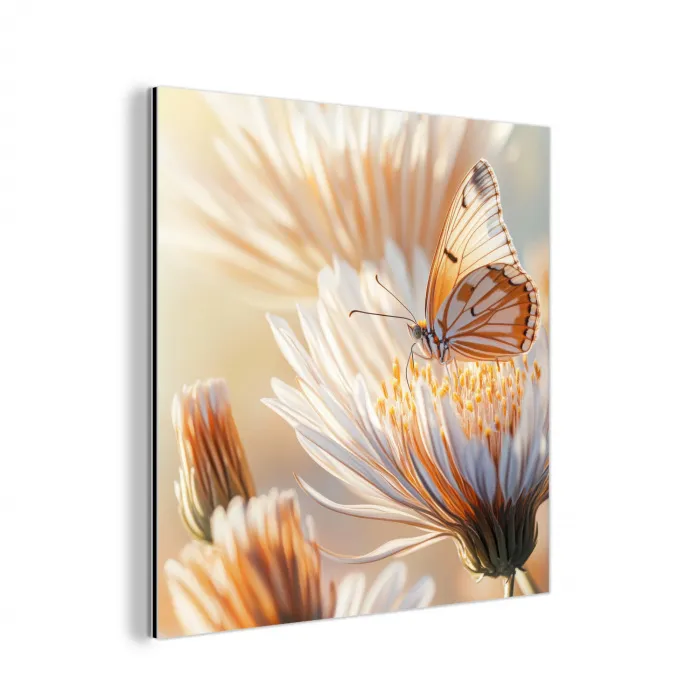 Vlinder - Bloem - Oranje aluminium wit klein -3d