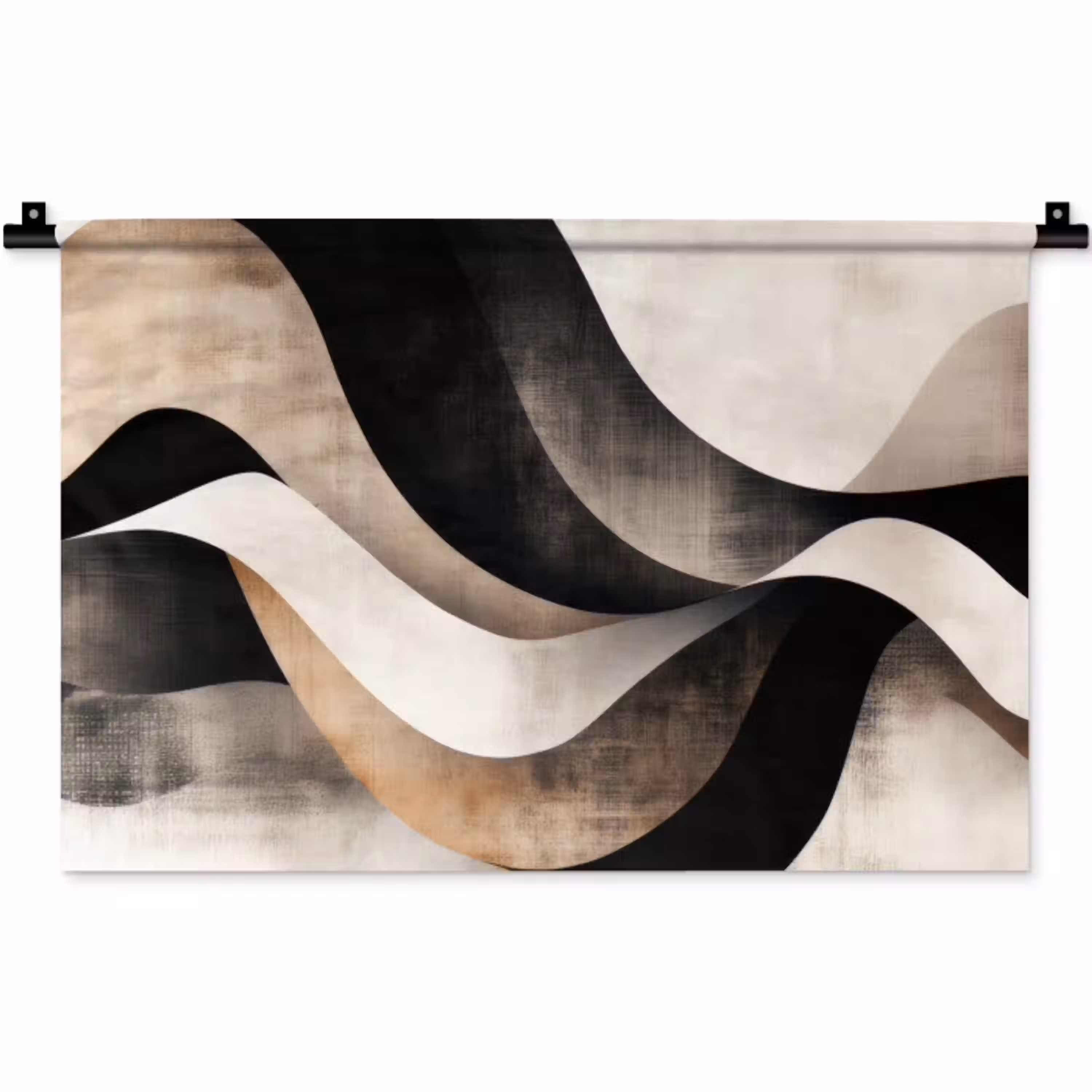 Abstract - Golven - Zwart - Verweerd Wandkleed katoen klein -zz3d