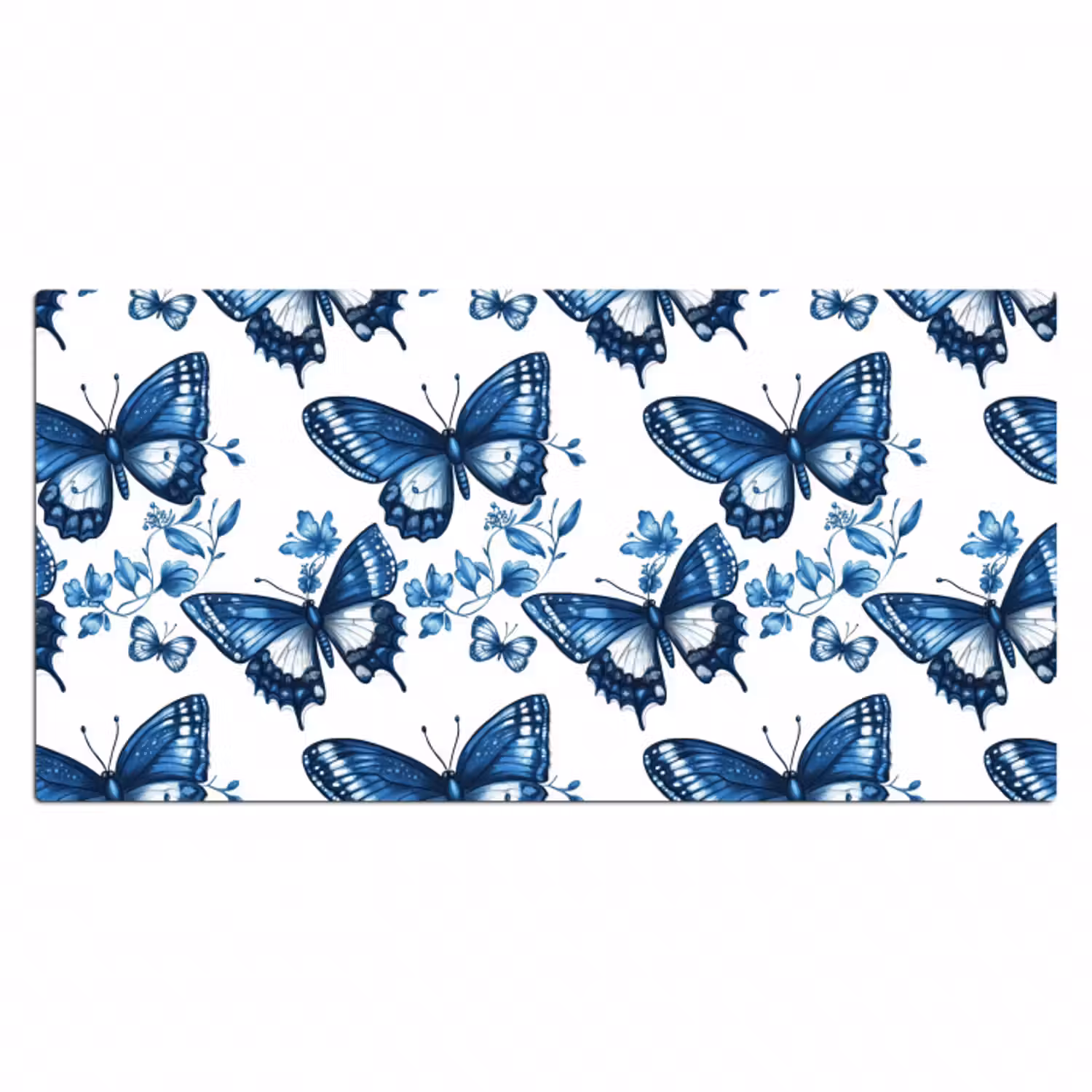 Schreibtischunterlage - Blau - Schmetterlinge - Blumen - Weiß
