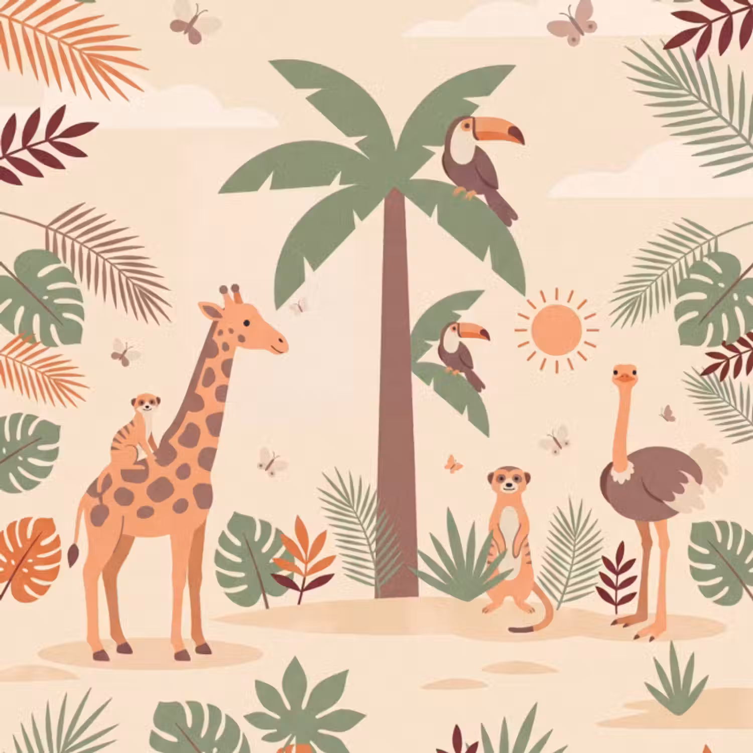 Behang - Dieren - Tropisch - Safari - Kleurrijk