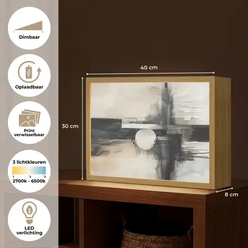 Abstract - Zwart wit - Verf - Modern Light Box met batterij (Wandlamp) middel -USP_websiteoverzichtNL