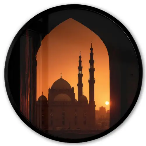 Moskee - Oranje lucht - Islamitisch Fotolijst rond zonder passe partout klein -3d